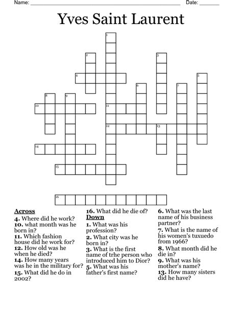 the y of ysl crossword.